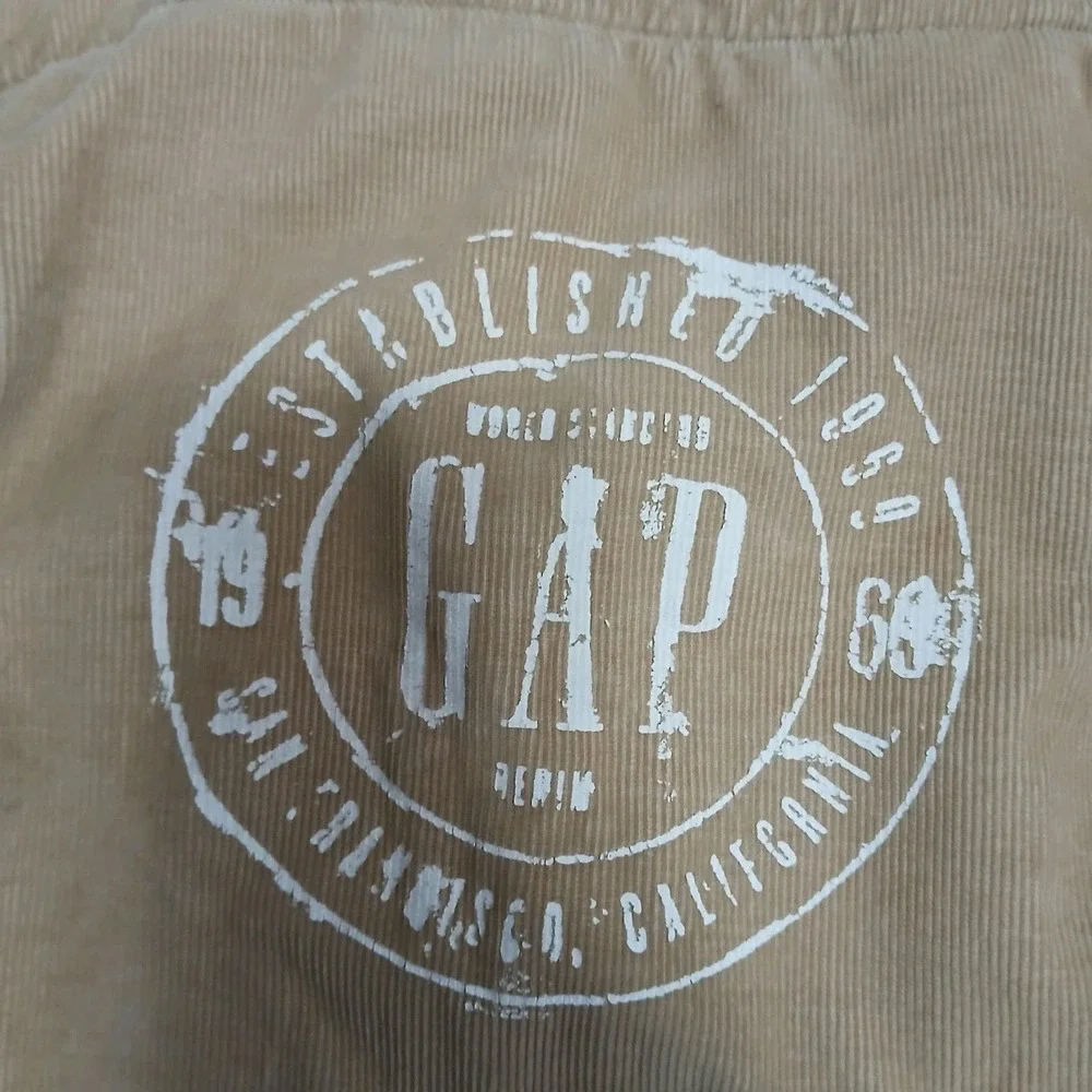 GAP Beige Corduroy Tote Bag Logo Print San Francisco 1969 Pocket Y2K Casual